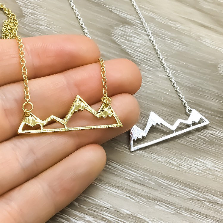 Snowy Mountain Necklace, Strength Gift, Mountain Range Jewelry, Graduation Gift, Motivational Necklace with Card, Outdoor Lover Gift