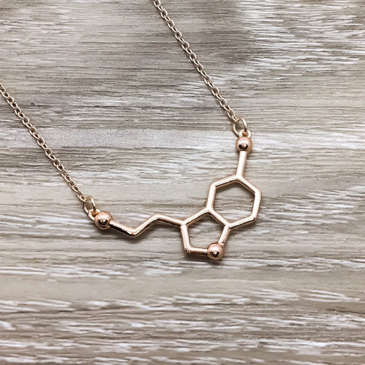 Rose Gold Serotonin Necklace, Happiness Jewelry, Molecular Necklace, Science Gift, Anatomy Molecule Pendant Necklace, Biology Jewelry