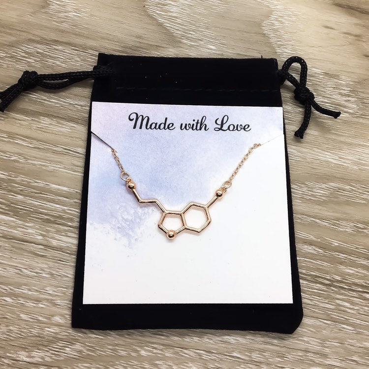 Rose Gold Serotonin Necklace, Happiness Jewelry, Molecular Necklace, Science Gift, Anatomy Molecule Pendant Necklace, Biology Jewelry