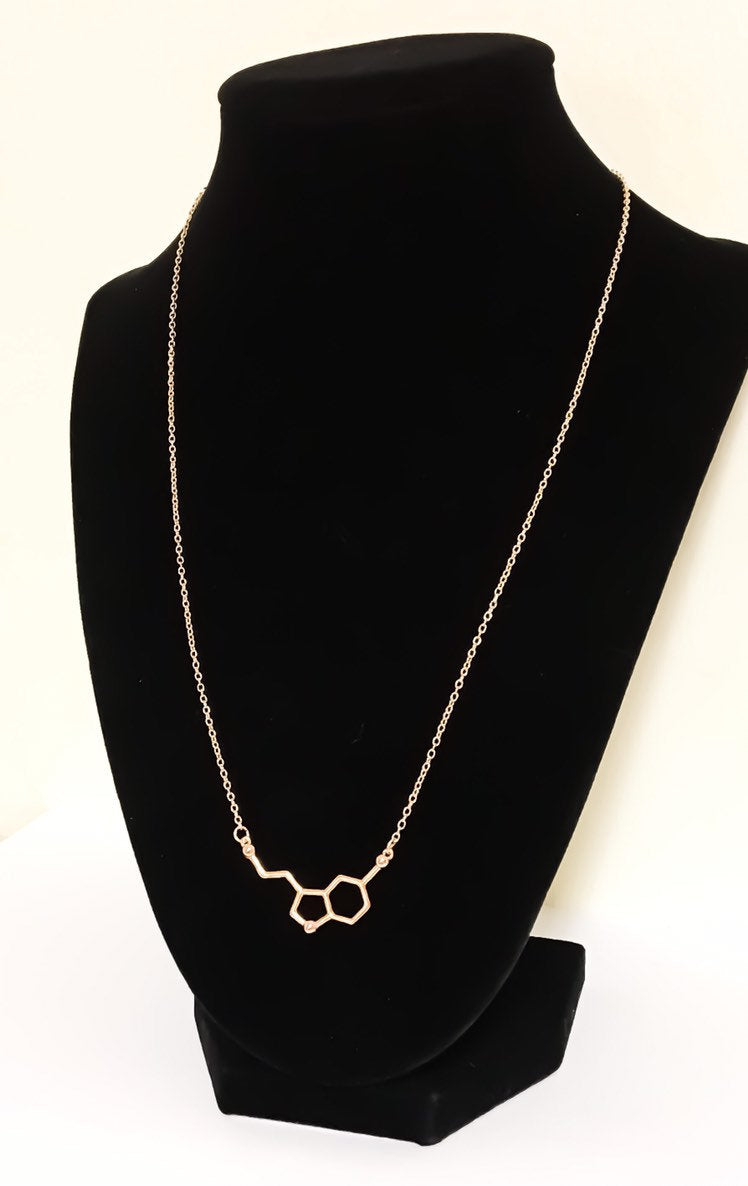 Rose Gold Serotonin Necklace, Happiness Jewelry, Molecular Necklace, Science Gift, Anatomy Molecule Pendant Necklace, Biology Jewelry