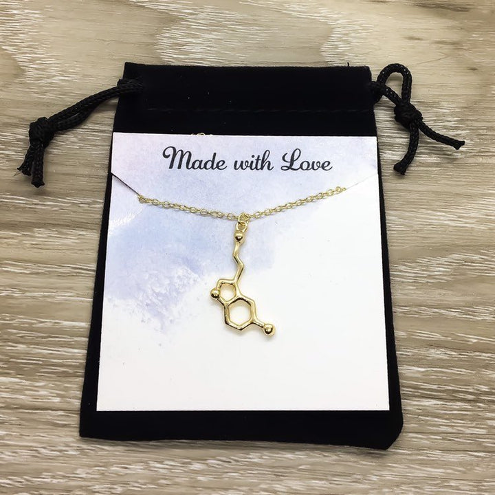 Silver Serotonin Necklace, Happiness Jewelry, Gold Molecular Necklace, Science Gift, Anatomy Molecule Pendant Necklace, Biology Jewelry