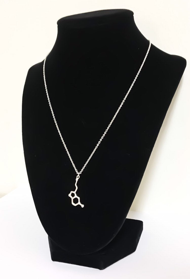 Silver Serotonin Necklace, Happiness Jewelry, Gold Molecular Necklace, Science Gift, Anatomy Molecule Pendant Necklace, Biology Jewelry