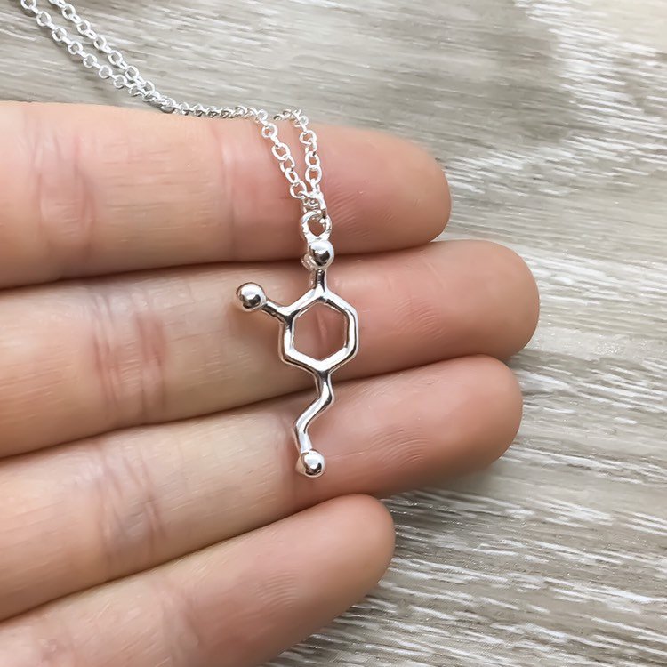 Dopamine Necklace, Love Jewelry, Passionate Gift, Gold Molecular Necklace, Science Gift, Anatomy Molecule Pendant Necklace, Biology Jewelry