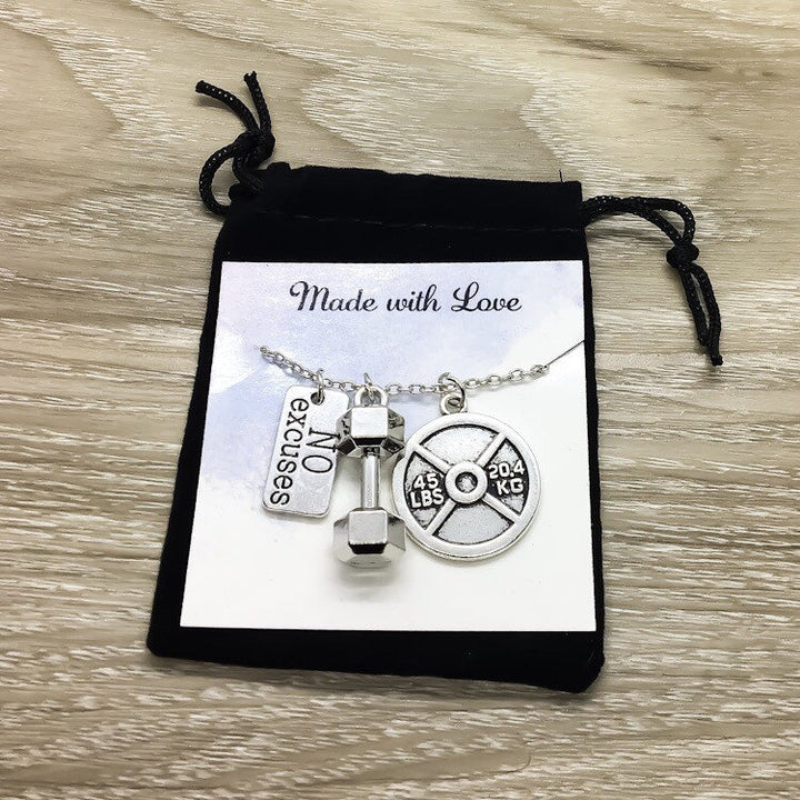 Motivational Fitness Necklace, Dumbbell Jewelry, Workout Accessories, Coach Gifts, Weightlifting Gifts, Fitness Charms, Gym Lover Necklace