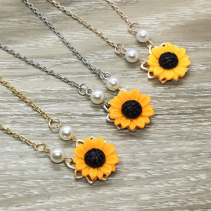 Sunflower Necklace, Yellow Flower Jewelry, Pearly Friendship Necklace, Nature Gifts, Gift from Best Friend