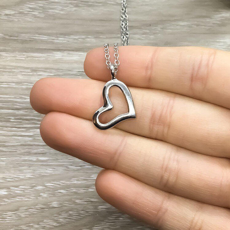 Dainty Heart Necklace, Side by Side or Miles Apart Card, Gift from Sister, Sisterhood Jewelry, Sisters Gift, Sorority Jewelry, Little Sister
