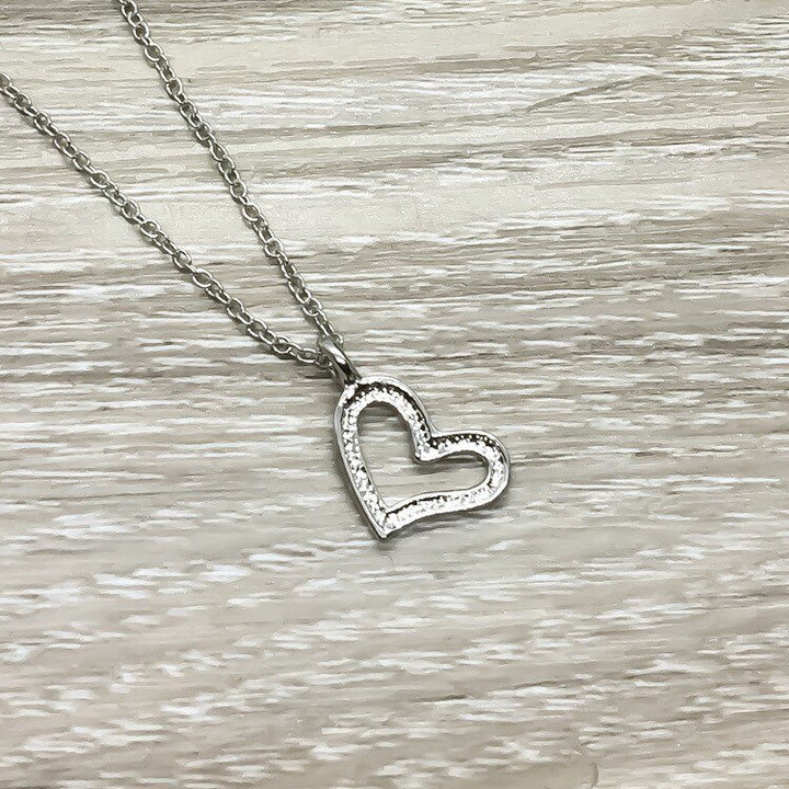 Dainty Heart Necklace, Side by Side or Miles Apart Card, Gift from Sister, Sisterhood Jewelry, Sisters Gift, Sorority Jewelry, Little Sister
