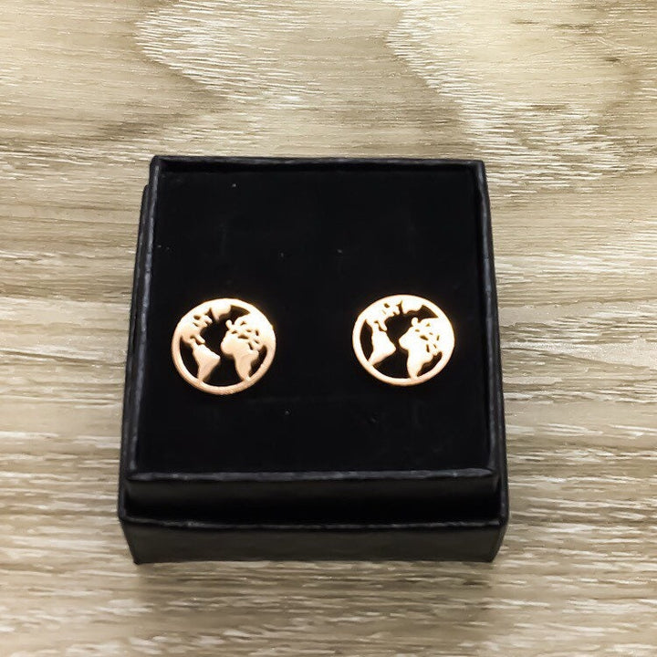 Planet Earth Earrings, World Map Stud Earrings, Dainty Globe Studs, Geography, Globetrotter Gift for Her,  Everyday Earrings, Wanderlust