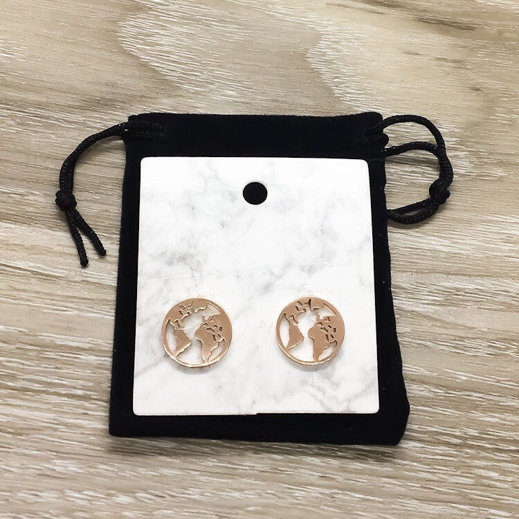 Planet Earth Earrings, World Map Stud Earrings, Dainty Globe Studs, Geography, Globetrotter Gift for Her,  Everyday Earrings, Wanderlust