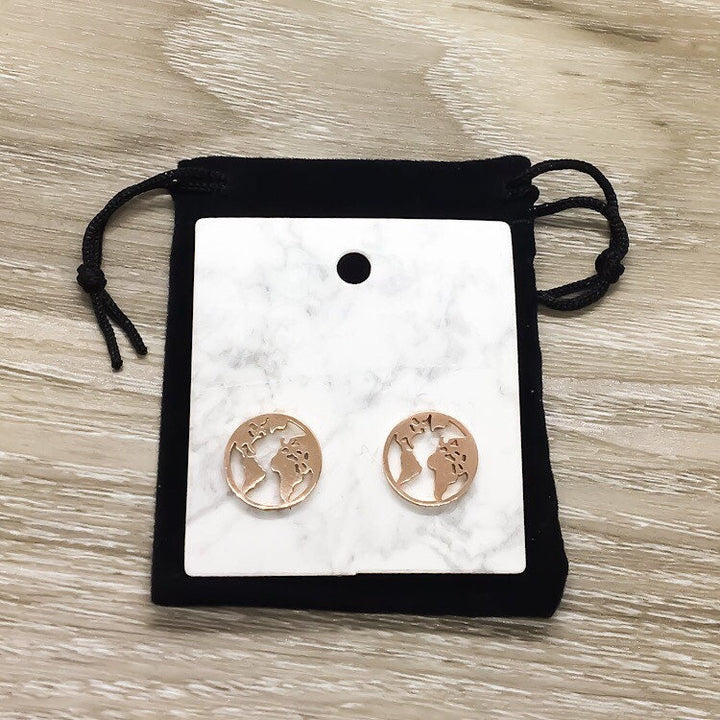 Planet Earth Earrings, World Map Stud Earrings, Dainty Globe Studs, Geography, Globetrotter Gift for Her,  Everyday Earrings, Wanderlust