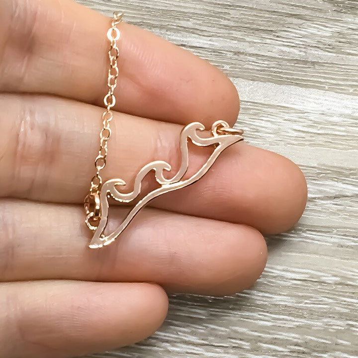 Ocean Wave Necklace with Card, Inspirational Beach Lover Gift, Gift for Surfer, Minimalist Sea Water Ripple Necklace, Summer Jewelry