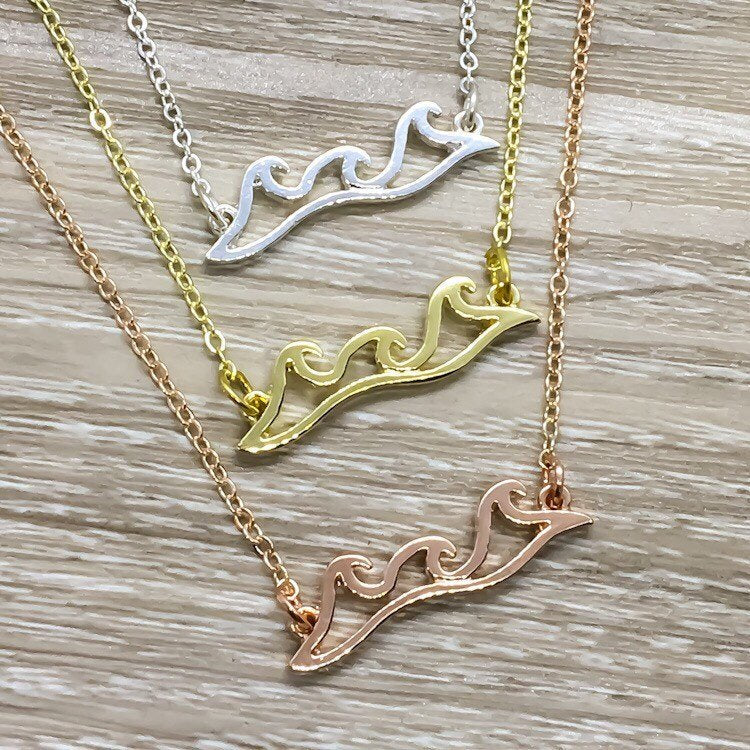 Ocean Wave Necklace with Card, Inspirational Beach Lover Gift, Gift for Surfer, Minimalist Sea Water Ripple Necklace, Summer Jewelry