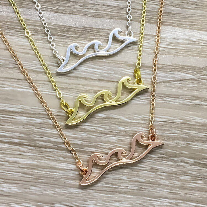 Ocean Wave Necklace with Card, Inspirational Beach Lover Gift, Gift for Surfer, Minimalist Sea Water Ripple Necklace, Summer Jewelry
