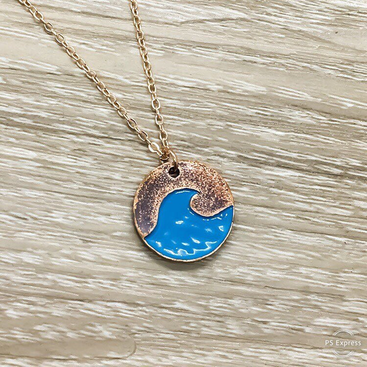 Be a Mermaid Card, Blue Water Wave Necklace, Beach Lover Necklace, Tropical Gift, Minimalist Ocean Necklace, Summer Jewelry