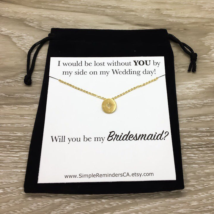 Maid of Honor Gift, Maid of Honor Proposal Necklace with Card, Tiny Compass Necklace, Will You Be My Bridesmaid Card, Gift for Her