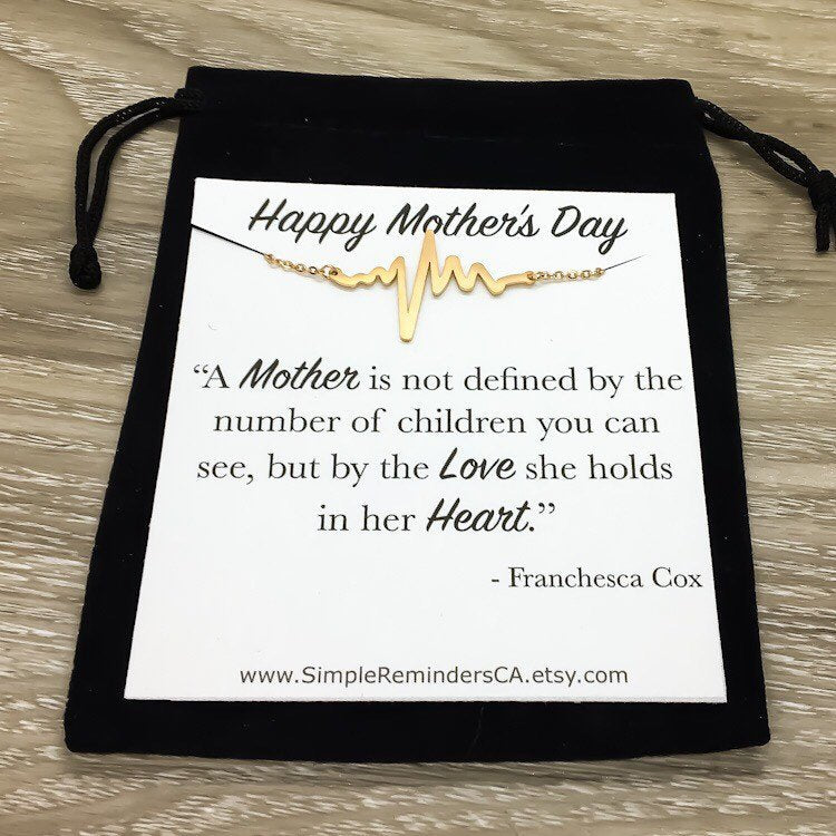 Mother Heart Pendant with Card, Heartbeat EKG Necklace, Miscarriage Gift, Loss of Infant Keepsake, Remembrance Gift, New Mother Gift