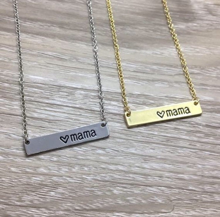 Collier « Maman », pendentif gravé barre horizontale, cadeau d'une fille, cadeau pour une mère, collier délicat, cadeau pour une nouvelle maman, cadeau pour une mère
