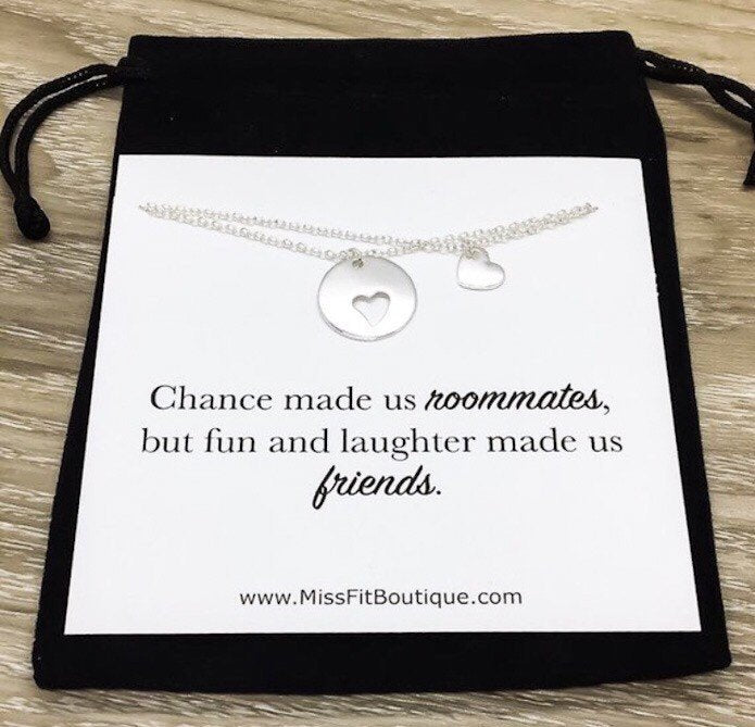 Roommate Gift, Heart Necklace Set for 2, Chance Made Us Roommates, Gift for Friend, Graduation Gift, Birthday Gift, Friendship Necklaces