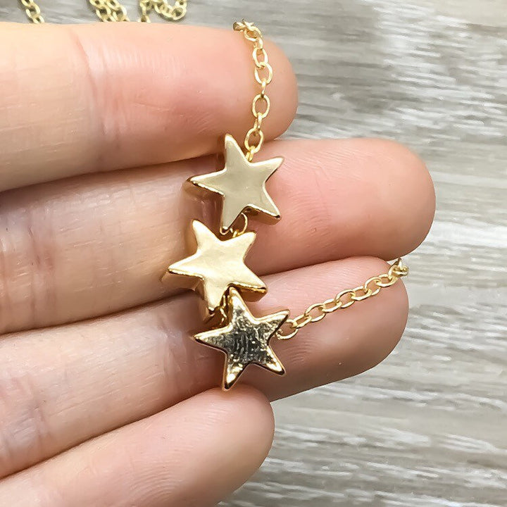 Three Stars Necklace, Reach for the Stars Card, Meaningful Jewelry, Christmas Gift for Teen Daughter, Gift from Mother, Celestial Jewelry