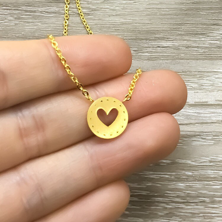 Heart Cut Out Necklace, Rose Gold Heart Jewelry, Friendship Necklace, Boho Geometric Jewelry, Gift for Her, Gift for Mother, Gift for BFF