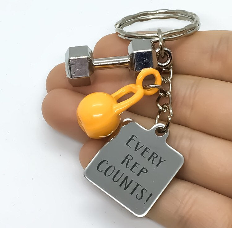 Chaque répétition compte, porte-clés kettlebell, cadeau fitness, cadeau minceur, porte-clés coach sportif, accessoire de gym, breloque musculation
