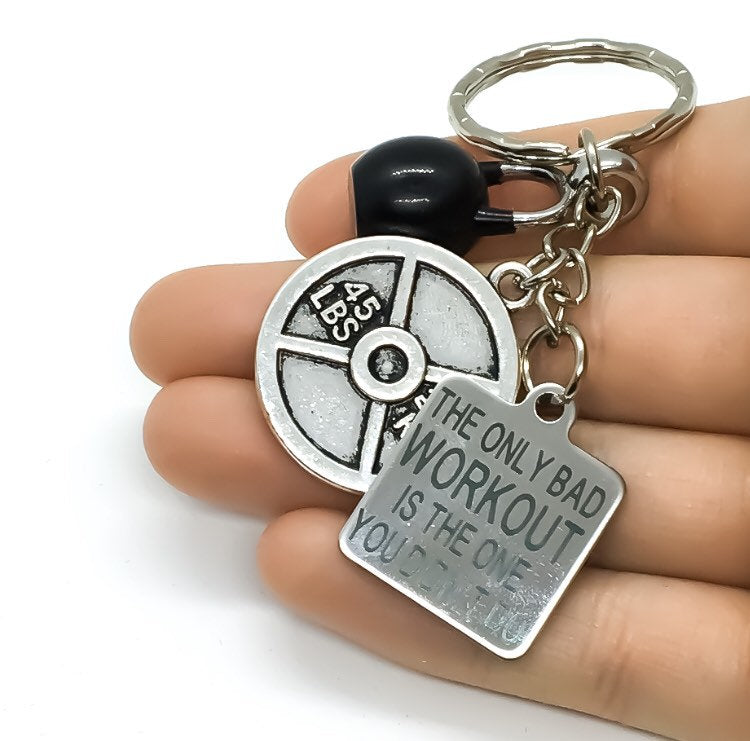 Fitness Keychain, The Only Bad Workout, Kettlebell, 45lbs Weight Plate
