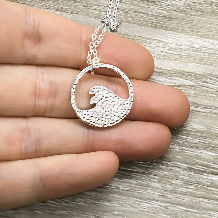 Little Ripples Make Big Waves Card, Silver Wave Necklace, Motivational Gift, Beach Lover Necklace, Gift for Mom, Minimal Water Necklace