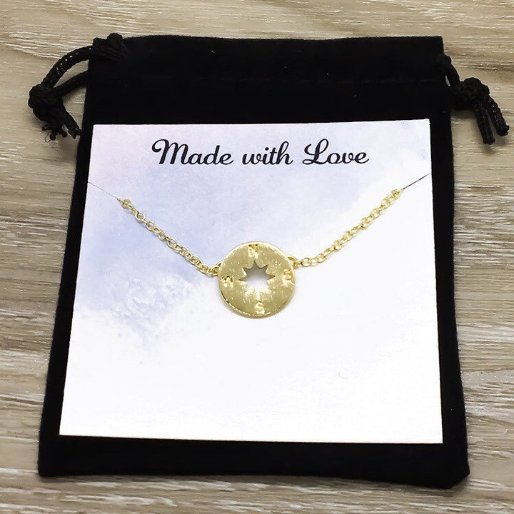 Compass Charm Necklace, Long Distance Friendship Card, Gift for Best Friend, Compass Jewelry, Bestie Gifts, Gift Exchange for Her