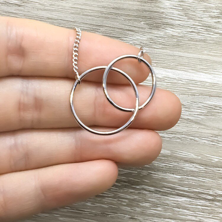 Stuck Together Card, Two Circles, Friendship Necklace, Interlocked Double Circles, Circular Pendant, Every Day Necklace, Summer Jewelry