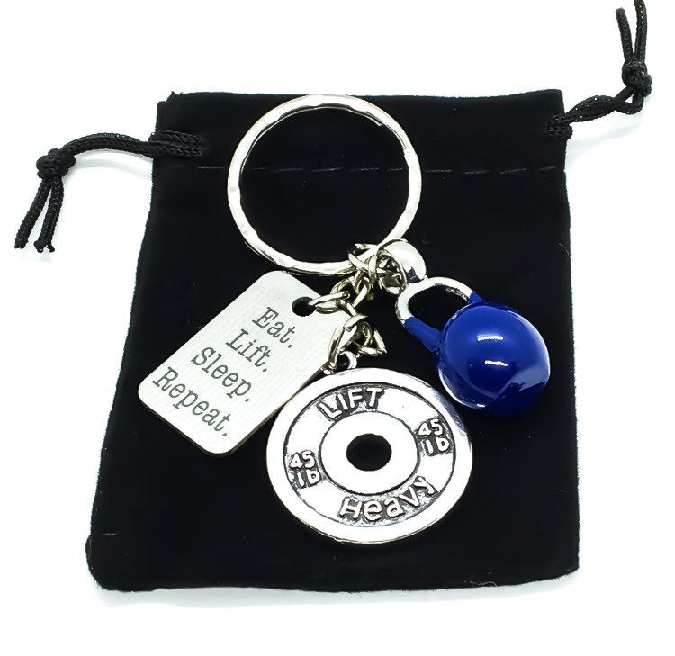 Manger, soulever, dormir, recommencer, kettlebell, disque de 20 kg, porte-clés fitness