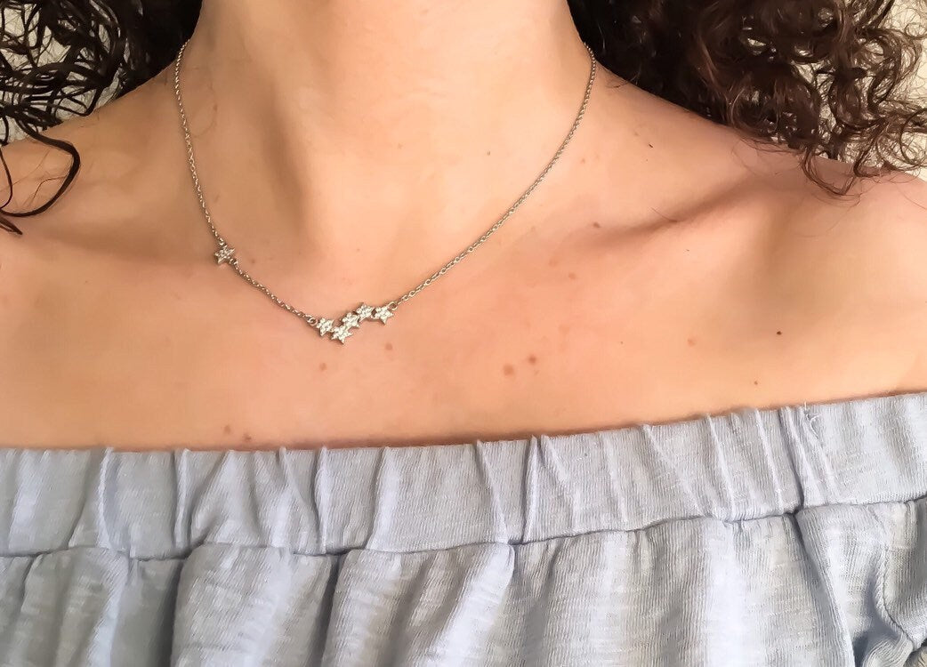 Dainty Silver Studded Stars Necklace, Silver Constellation Necklace, Minimalist Gifts for Her, Dainty Jewelry, Modern Elegant Jewelry, Gifts
