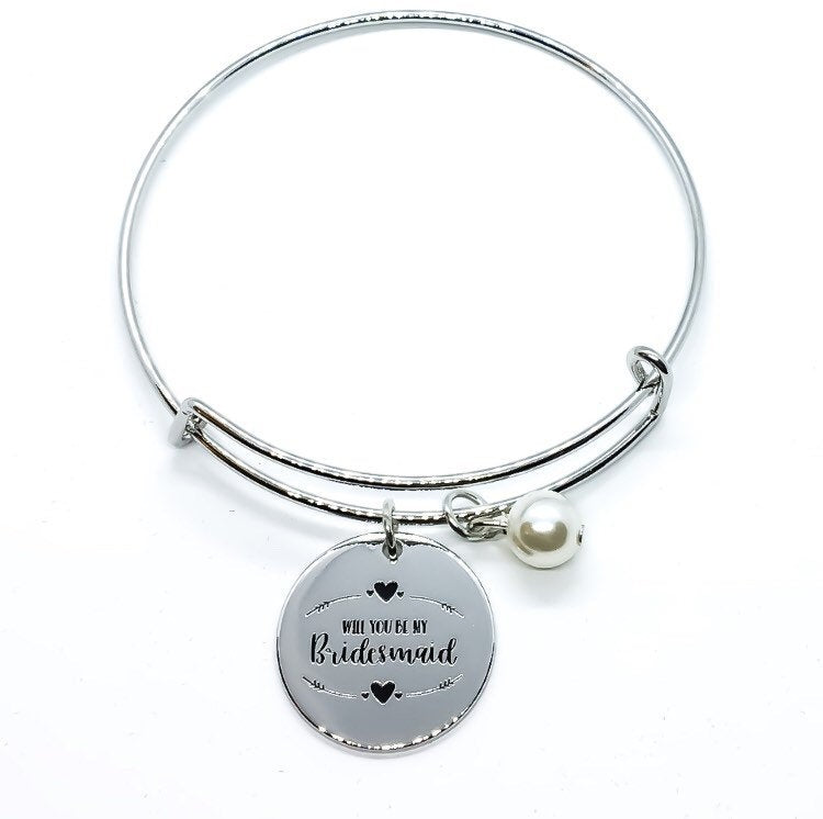 Bracelet jonc argenté pour demande en mariage : « Veux-tu être ma demoiselle d’honneur ? »