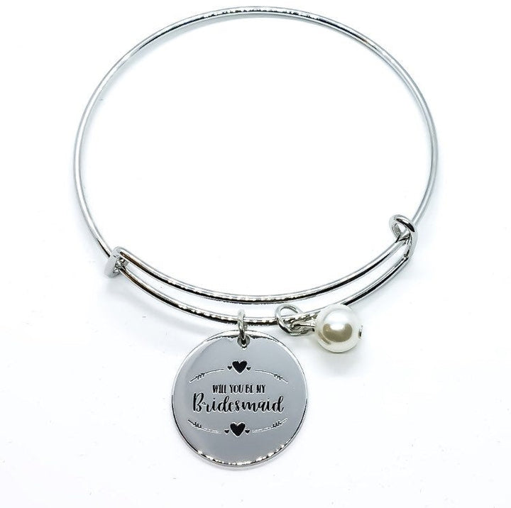 Bracelet jonc argenté pour demande en mariage : « Veux-tu être ma demoiselle d’honneur ? »