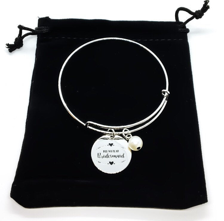 Bracelet jonc argenté pour demande en mariage : « Veux-tu être ma demoiselle d’honneur ? »