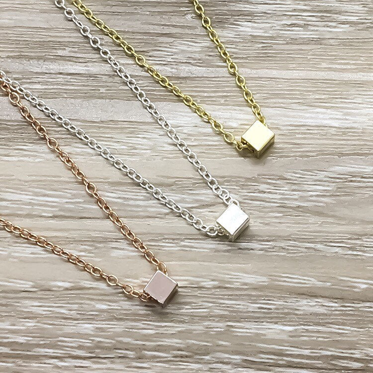 Thank You Card, Tiny Cube Necklace, Jewelry with Meaning, Gift for Therapist, Volunteer Gift, Fundraiser Organizer, Christmas Gift for Women