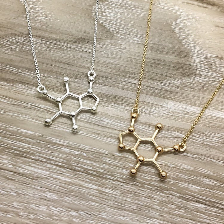 Collier Caféine, Cadeau pour les Amoureux du Café, Bijou Moléculaire, Collier d'Amitié, Collier Molécule de Café, Accro à la Caféine, Cadeau Père Noël Secret