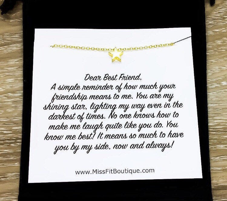 Dear Best Friend, Personalized Card, Tiny Star Necklace Rose Gold, Friendship Quote, Long Distance Friend Gift, Simple Reminder Gifts