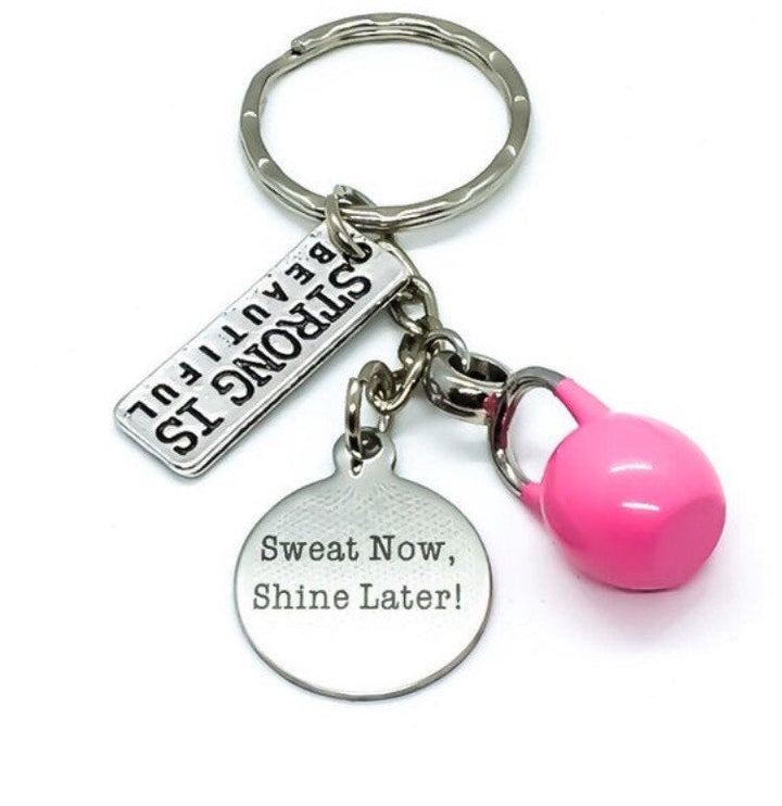 Porte-clés fitness, kettlebell, transpirez maintenant pour briller plus tard, la force est belle