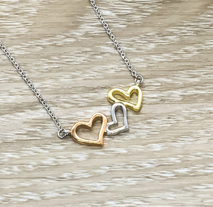 3 Hearts Necklace, Three Generations Pendant with Card , Dainty Heart Necklace, Grandmother Gift, Grandma Necklace, Sterling Silver Jewelry