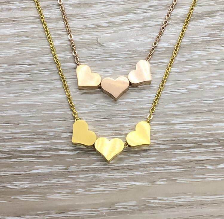 Tiny 3 Hearts Necklace with Card, Dainty Three Heart Necklace, Three Generations Gift, Grandmother Necklace, Gift from Granddaughter, Family
