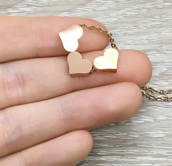 Tiny 3 Hearts Necklace with Card, Dainty Three Heart Necklace, Three Generations Gift, Grandmother Necklace, Gift from Granddaughter, Family
