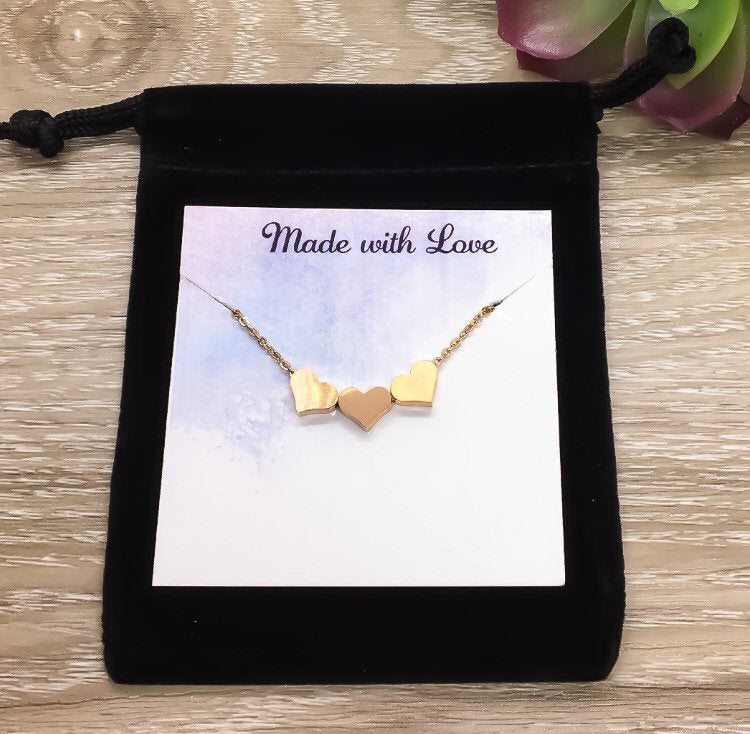 Tiny 3 Hearts Necklace with Card, Dainty Three Heart Necklace, Three Generations Gift, Grandmother Necklace, Gift from Granddaughter, Family