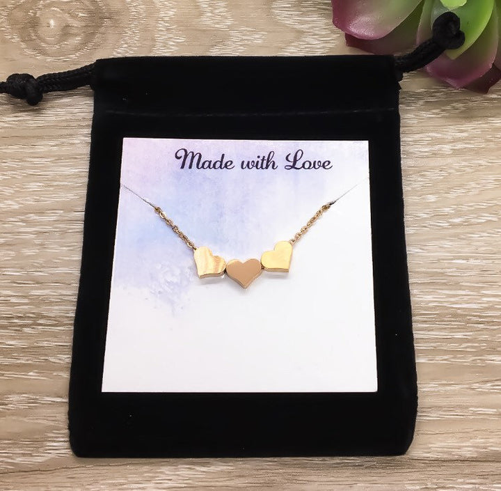 Tiny 3 Hearts Necklace with Card, Dainty Three Heart Necklace, Three Generations Gift, Grandmother Necklace, Gift from Granddaughter, Family