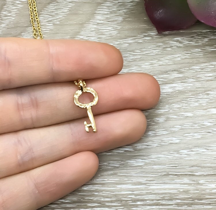 Teacher Appreciation Card, Tiny Key Necklace, Gold, Silver