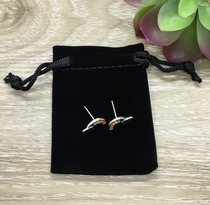 Rainbow Stud Earrings, Rainbow Jewelry, LGTBQ Jewelry, Rainbow Baby Keepsake, Gay Rights Gift, Sterling Silver Earrings, Minimal Jewelry