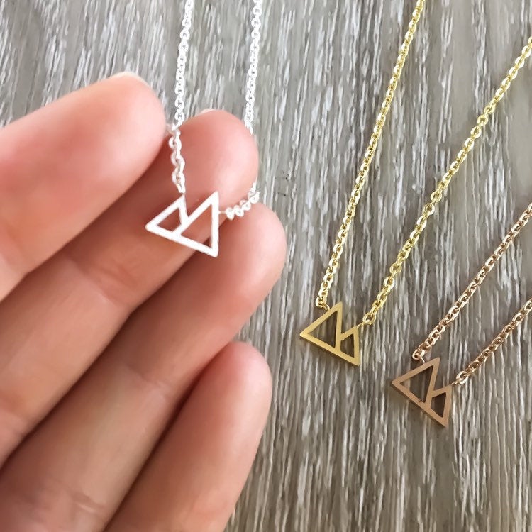 Tiny Twin Peaks Mountain Necklace, Minimal Jewelry, Stainless Steel Necklace, Friendship Necklace, Rock Climbing Gift, Gift for Traveler