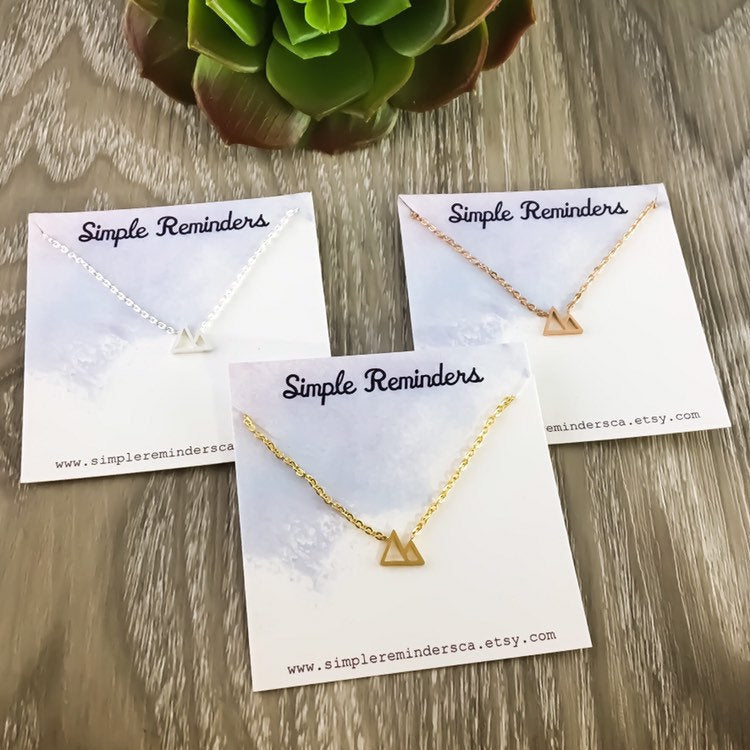 Tiny Twin Peaks Mountain Necklace, Minimal Jewelry, Stainless Steel Necklace, Friendship Necklace, Rock Climbing Gift, Gift for Traveler