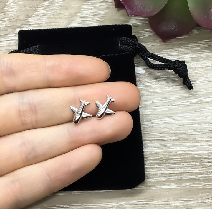 Tiny Airplane Earrings, Sterling Silver Stud Earrings, Minimalist Jewelry, Gift for Traveler, Travel Gifts, Gift for Flight Attendant