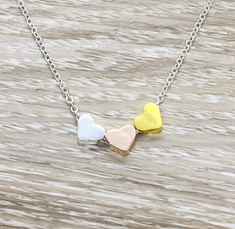 Side By Side or Miles Apart Sisters Gift, 3 Heart Necklace, Connected by the Heart, Gift from Sister, Sorority Jewelry, Dainty Heart Pendant