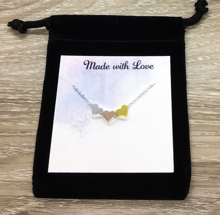 3 Hearts Necklace with Card, Mom Necklace, Meaningful Gift, Generations Gift, Grandmother Necklace, Dainty Jewelry, Granddaughter Gifts